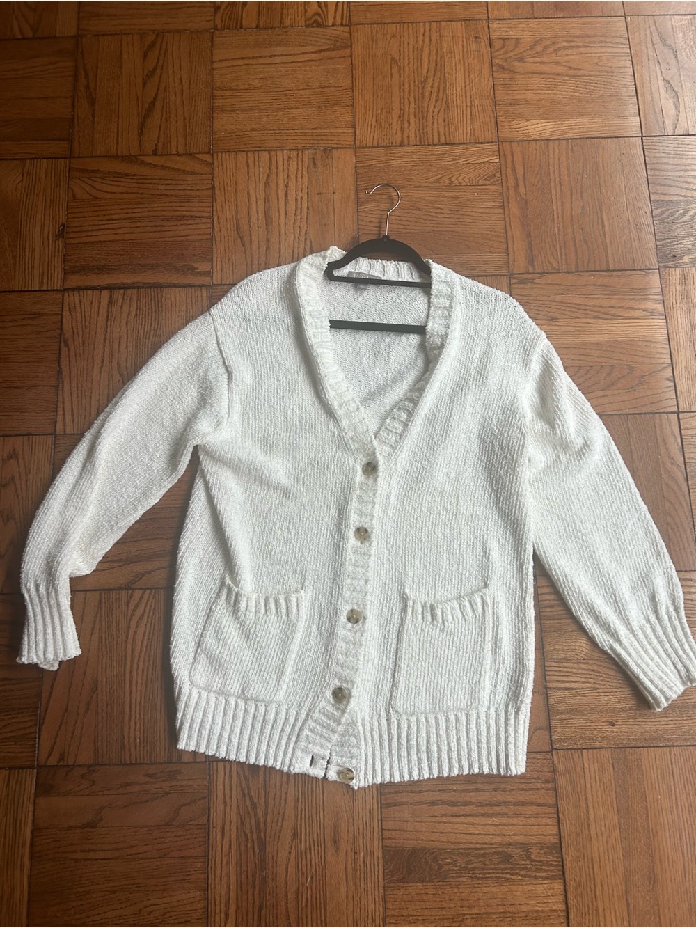 J. Crew Marina Cream V-Neck Button Cardigan with Patch Pockets